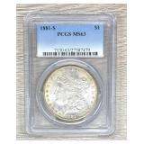 1881-S Morgan Dollar PCGS MS63 90% Silver Coin