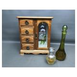 Vtg Mele Wood Jewelry Armoire & Avon Perfume