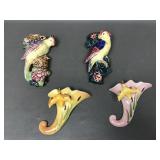 Vtg Opco Wall Pocket Vases 1940 Bird & Lily +