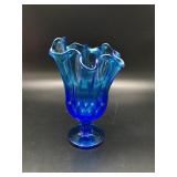 Glowing Vintage Fenton? Blue Thumbprint Vase