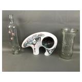 Signed Native American Ceramic Spirit Bear & More