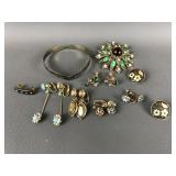 Art Brooch, Damascene Earrings & Costume Jewelry