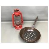 Vtg Red Lantern & Vtg Chestnut Frying Pan