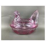 Fenton Pink Hen On A Nest Lidded Dish