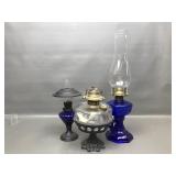 Antique & Vtg Cobalt Blue Glass Kerosene Lamps