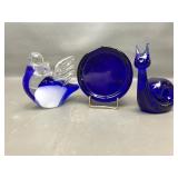 Cobalt Glass Snail Paperweight & Mosser Paperweigh