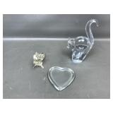 Clear Glass Art Cat, Squirrel, And Heart