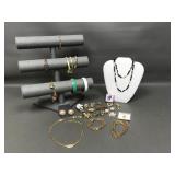 Vtg Goldtone Costume Jewelry, Pill Case & More