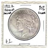 1922 Peace Dollar 90% Silver Coin