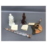 Vtg lucite candle, copper leaf chamberstick&