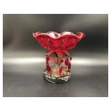 Amberina Hollywood Regency Large Compote Bowl