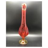 Vtg Fenton Valencia Orange Amberina Art Glass Vase