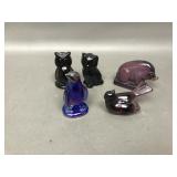 Boyd Art Glass Owl, Cat, Pig & Artie The Carnival