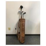 Wooden Shalf Antique Art Deco Golf Clubs In Bag
