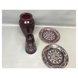 Bohemian Ruby Red Glass Plates & Vases