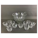 Vintage Glass Punch Bowl & Cups, 14pcs