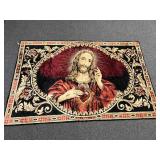 Vtg 1970 Italian Velvet Wall Tapestry Sacred Heart