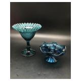 Glowing Teal Ruffled Compote & Viking Glass Candle