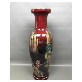 Asian Style Vase On Base W Landscape Scenes