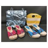 Shimmer Blue Mark Bag, Heeled Avon Sandals &