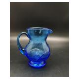 Hand Blown Glowing Manganese Pitcher, Electric Blu