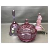 Vtg Fenton Covered Dish, Painted Bell & Boyds Will