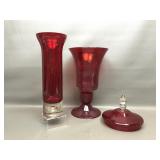 Viking Ruby Red Candy Dish & Red Flute Vase