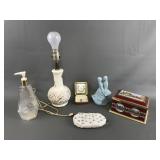 Vintage Wards Travel Clock, Lamp, Avon Pomander &.