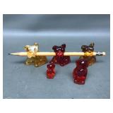 Glowing Amberina Glass Dog Pencil Holder & Figures