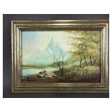 Sweet Signed Mcm Framed Mini Oil Painting