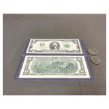 $2 Bills, Susann B Anthony $1 & Kennedy 1/2 Dollar