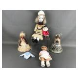 1950s Vtg Dolls, Porcelain Pierott Clown Doll&