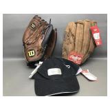 Wilson Baseball Mitt, Rawlings, & Shrunknmunky Hat