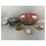 Kenyan Soapstone Egg, Metal Rhino Figurine & More