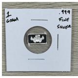 .999 Fine Silver 1 Gram Bar