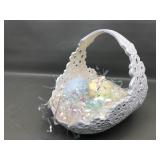 Vtg Handpainted Ceramic Basket & Eggs