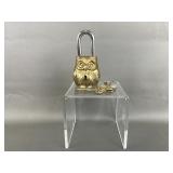 Vintage Brass Owl Padalock W Keys