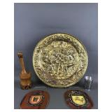German State Plaques, Vtg Brass Wall Tavern Scene