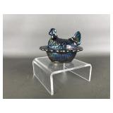 Mosser Georgia Blue Carnival Glass Mini Hen Nest