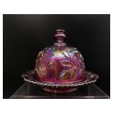 Fenton Carnival Glass Rose Butter Dish