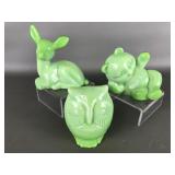 Fenton Chameleon Green Bear, Deer & Owl