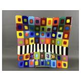 Colorful Fused Geometric Glass Bowl Signed