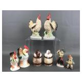 Vtg Ceramic Figurines Rooster Salt & Pepper & More