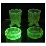 Vtg Glow Uranium Vaseline Toothpick & Salt Cellars