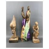 Hand-carved Wooden African Bust & Drummer Statue