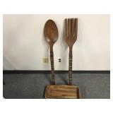 Vintage Spoon And Fork Wall Decor And Dough Bowl