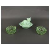 Vintage Mosser Jadeite Glass Cat On Nest & More