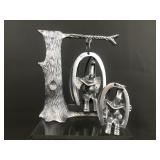Silver Tone Elephant On Tree Swing