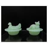 Vtg mosser cat & hen on nest jadeite glass salt