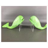Fenton Chameleon Green Whale Figurines